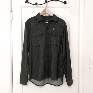 Volcom Men’s Denim Blue Button Down Long Sleeve